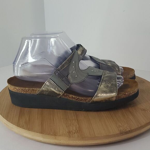 NAOT Kimberly Metallic Leather Wedge Slide Comfort Sandals Women's Size 8 EU 39 - Picture 2 of 7